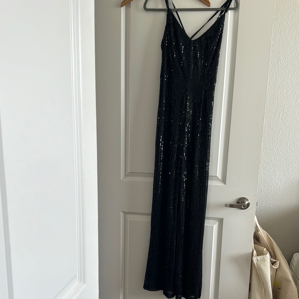 Black Sequin Jumpsuit with Spaghetti Straps
